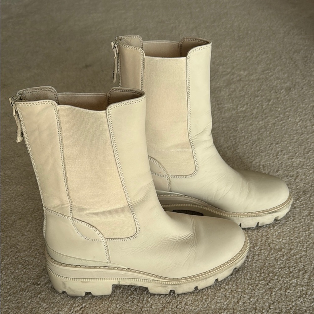 Cream Leather Ankle Boots